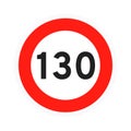 Speed limit 130 round road traffic icon sign flat style design vector illustration. Royalty Free Stock Photo