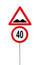 Speed limit sign determining the speed limit 40 and speed bump