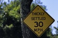 Speed limit sign for Thickly Settled Neighborhoods