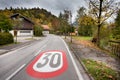 Speed limit sign in the village