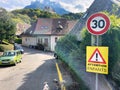 Speed limit warning sign mountain village french