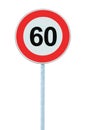 Speed Limit Zone Warning Road Sign, Isolated Prohibitive 60 Km Royalty Free Stock Photo