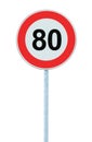 Speed Limit Zone Warning Road Sign, Isolated Prohibitive 80 Km Kilometre Kilometer Maximum Traffic Limitation Order, Red Circle Royalty Free Stock Photo