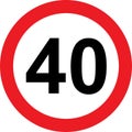 40 speed limitation road sign