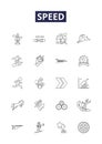 Speed line vector icons and signs. Quick, Speedy, Rapid, Fast, Fleet, Rapidly, Hurry, Expeditious outline vector