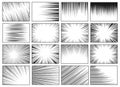 Speed lines backgrounds. Fast speed motion horizontal line manga effect, retro radial sun rays background. Comic