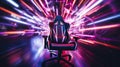 speed lines of a mechanical gaming chair in motion blur, gaming setup background, immersive gaming experience