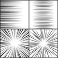 Speed lines, motion strip manga comic horizontal and radial effect vector set