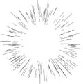 Speed lines. Radiating from the center of thin beams, lines. Vector illustration. Icon black on white. Design element. Royalty Free Stock Photo