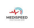 Speed medical logo design. Heartbeat line and speedometer vector design