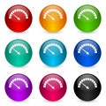 Speed meter, fast indicator icon set, colorful glossy 3d rendering ball buttons in 9 color options for webdesign and mobile Royalty Free Stock Photo