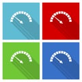 Speed meter, fast indicator icon set, flat design vector illustration in eps 10 for webdesign and mobile applications in four Royalty Free Stock Photo