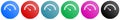 Speed meter, fast indicator vector icons, set of circle gradient buttons in 6 colors options for webdesign and mobile applications Royalty Free Stock Photo