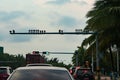 Speed monitoring surveillance cameras along a busy road in Haikou city, Hainan, China
