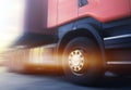 Speed Motion Blur of Semi Truck Driving on The Road. Truck Wheels Spininng. Industry Road Freight Truck. Logistics Transportation. Royalty Free Stock Photo