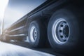 Speed motion blur of trailer truck driving on road. Business loistics. Cargo freight truck transportation. Royalty Free Stock Photo