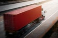 Speed Motion 0f Semi Trailer Truck Driving on Highway Road. Commercial Truck, Express Delivery Transit. Royalty Free Stock Photo