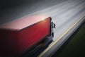 Speed Motion of Semi Trailer Truck Driving on the Road. Cargo Shipping Container Trucks. Delivery Transit Cargo Shipment Logistics Royalty Free Stock Photo