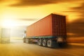 Speed Motion of Semi Trailer Truck Driving on The Road. Commercial Truck. Freight Trucks Logistics Cargo Transport.