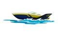 Speed motorboat. Sea or river vehicle. Sport nautical summer transportation. Motorized water vessel on sea water waves