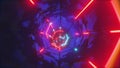 Speed through an octagonal shaped circular tunnel filled with colorful neon, anime and retro style