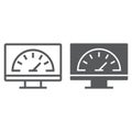 Speed optimization line and glyph icon, traffic and internet, spedometer sign, vector graphics, a linear pattern