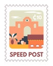 Speed post, postal card or mark with cityscape