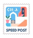 Speed post, postal mark or postcard with city