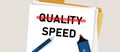 Speed and quality select between cost efficiency in project management plan Royalty Free Stock Photo