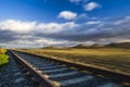 Speed. Single railway track at sunset, Czech Republic.