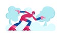 Speed Skater Woman Character Skating on Ice Rink. Skating Athlete Competing, Short Track Race Skater Running to Finish Royalty Free Stock Photo