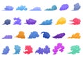 Speed smoke icons set cartoon vector. Car dust dirty