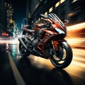 Speed symphony Motorcycle on road, abstract light trails illustrate velocity