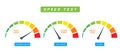 Speed test internet measure. Speedometer icon fast upload download rating. Quick level tachometer accelerate