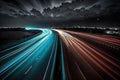 Speed Traffic - light trails on motorway highway at night, long exposure abstract urban background.Generative AI Royalty Free Stock Photo