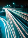 Speed Traffic - long time exposure on highway with car light trails at night Royalty Free Stock Photo