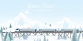 Speed train on railway bridge on winter landscape