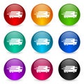 Speed transport, fast delivery, truck vector icons, set of colorful glossy 3d rendering ball buttons in 9 color options Royalty Free Stock Photo