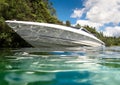 Speedboat on calm lake Royalty Free Stock Photo