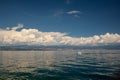 Speedboat cruising the calm sea of Lovran in Croatia on a blue sky background Royalty Free Stock Photo