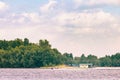 A speedboat on the Dnieper river in Kiev, Ukraine, at the beginning  of spring Royalty Free Stock Photo