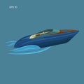 Speedboat isolated illustration. Luxury boat vector flat design. Streamline