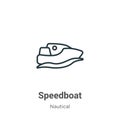 Speedboat outline vector icon. Thin line black speedboat icon, flat vector simple element illustration from editable nautical