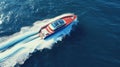 Luxurious Red And Blue Speed Boat On The Water