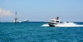 A speedboat running on the sea in Gili Meno, Indonesia