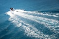 Speedboat Runs Fast In The Open Sea And Leaves The Engine`s Wake In The Water