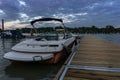 Speedboat tied in the port Royalty Free Stock Photo