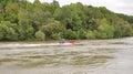 Speedboat to rescue people in a ride on Danube river near Passau city Royalty Free Stock Photo