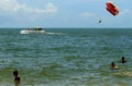Speedboat towed by parachute