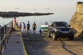 A speedboat on a trailer after being taken out of the water Royalty Free Stock Photo